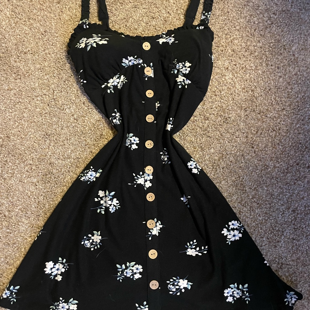Floral Black Button-Down Dress